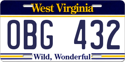 WV license plate OBG432