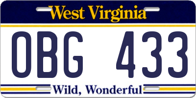 WV license plate OBG433