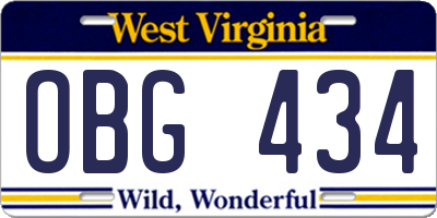 WV license plate OBG434