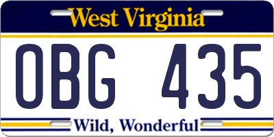 WV license plate OBG435