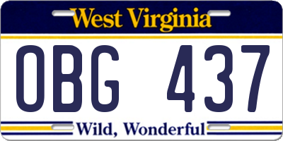 WV license plate OBG437