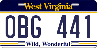 WV license plate OBG441