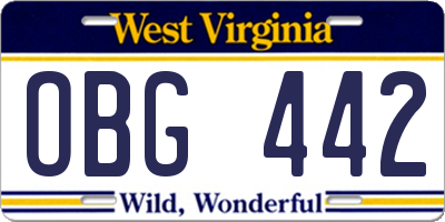 WV license plate OBG442