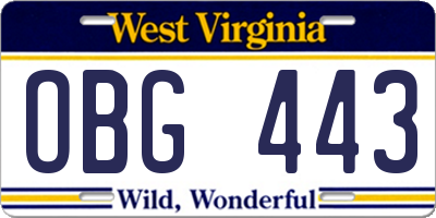 WV license plate OBG443