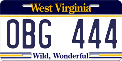 WV license plate OBG444