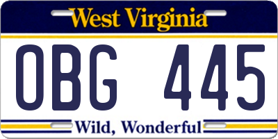 WV license plate OBG445