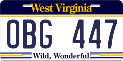 WV license plate OBG447