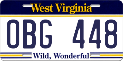 WV license plate OBG448