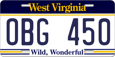 WV license plate OBG450
