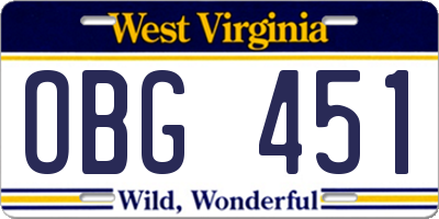 WV license plate OBG451