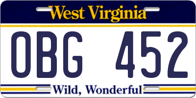 WV license plate OBG452