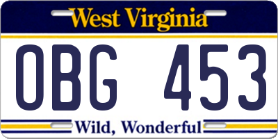 WV license plate OBG453