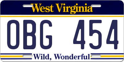 WV license plate OBG454