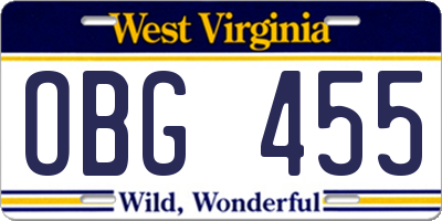 WV license plate OBG455