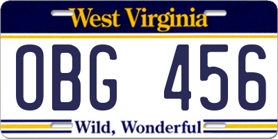 WV license plate OBG456