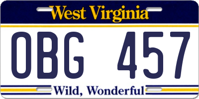 WV license plate OBG457