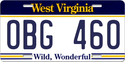 WV license plate OBG460
