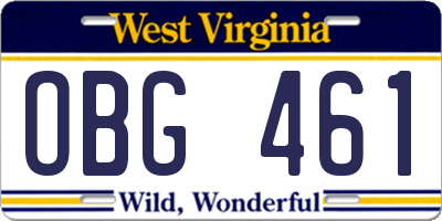 WV license plate OBG461
