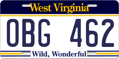 WV license plate OBG462