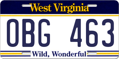 WV license plate OBG463
