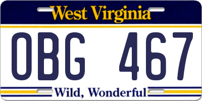 WV license plate OBG467