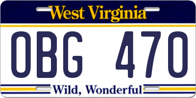 WV license plate OBG470