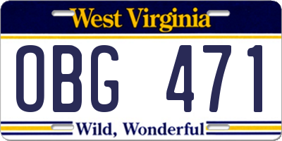 WV license plate OBG471