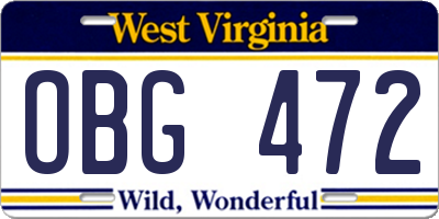 WV license plate OBG472