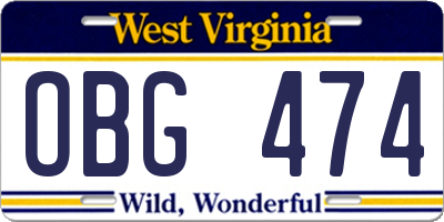 WV license plate OBG474