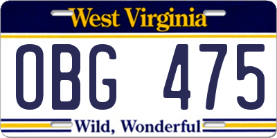 WV license plate OBG475