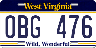 WV license plate OBG476