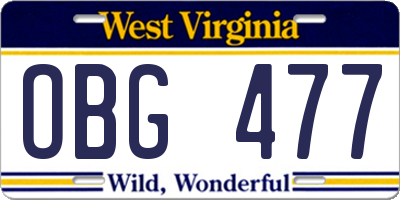 WV license plate OBG477