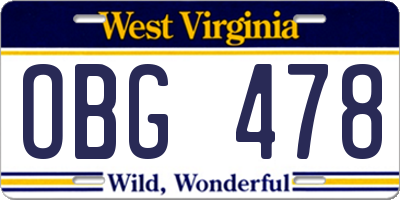 WV license plate OBG478