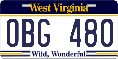 WV license plate OBG480