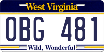 WV license plate OBG481