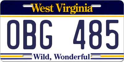 WV license plate OBG485