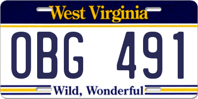 WV license plate OBG491
