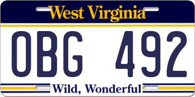 WV license plate OBG492