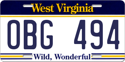 WV license plate OBG494