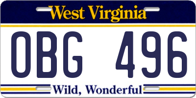 WV license plate OBG496