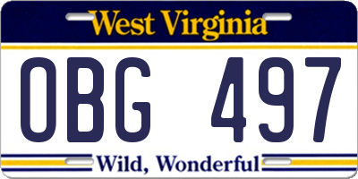 WV license plate OBG497
