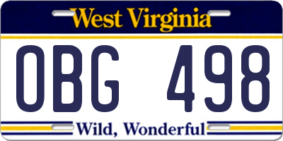 WV license plate OBG498