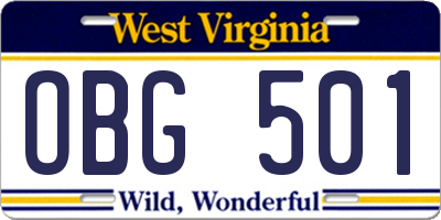 WV license plate OBG501