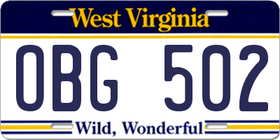 WV license plate OBG502