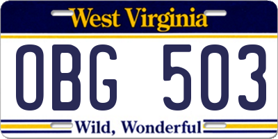 WV license plate OBG503