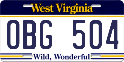WV license plate OBG504
