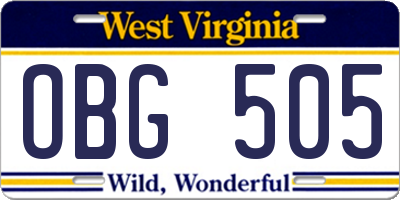 WV license plate OBG505