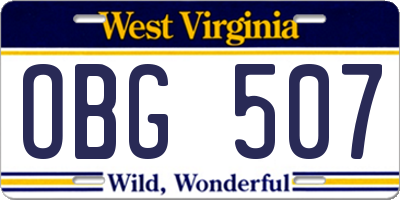 WV license plate OBG507