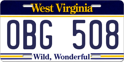 WV license plate OBG508