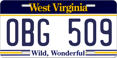 WV license plate OBG509